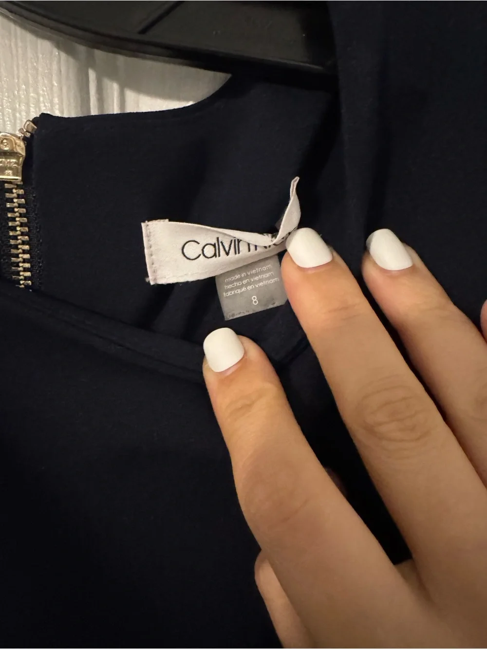 NEW Calvin Klein Navy Blue Ruffle Hem Midi Dress - Picture 5 of 7